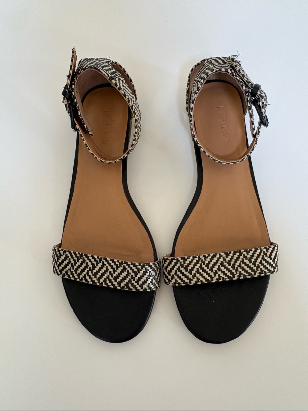J Crew raffia ankle strap sandals